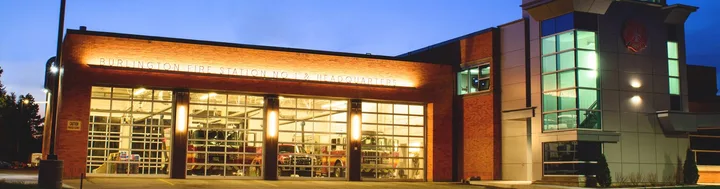 Fire-service building shown on Burlington’s burn-permit information page.